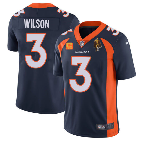 Denver Broncos #3 Russell Wilson Navy With C Patch Walter Payton Patch Vapor Untouchable Limited Stitched Jersey