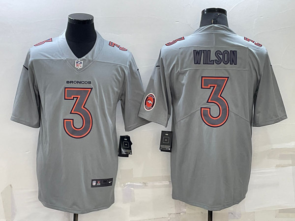 Denver Broncos #3 Russell Wilson Gray With Patch Atmosphere Fashion Stitched Jersey