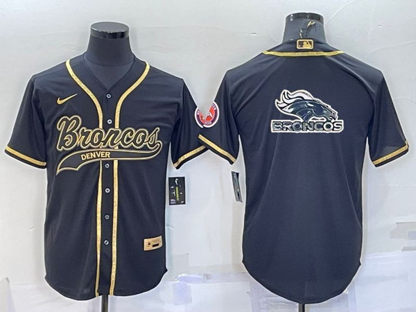 Denver Broncos Black Gold Team Big Logo With Patch Cool Base Stitched Baseball Jersey