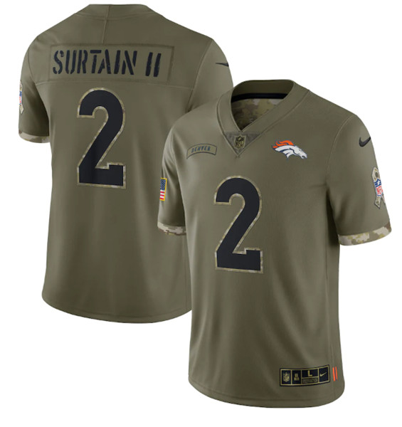 Denver Broncos #2 Pat Surtain II 2022 Olive Salute To Service Limited Stitched Jersey