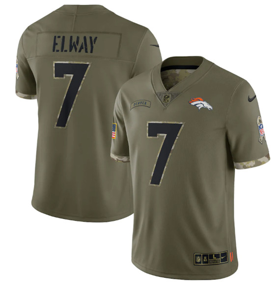 Denver Broncos #7 John Elway 2022 Olive Salute To Service Limited Stitched Jersey