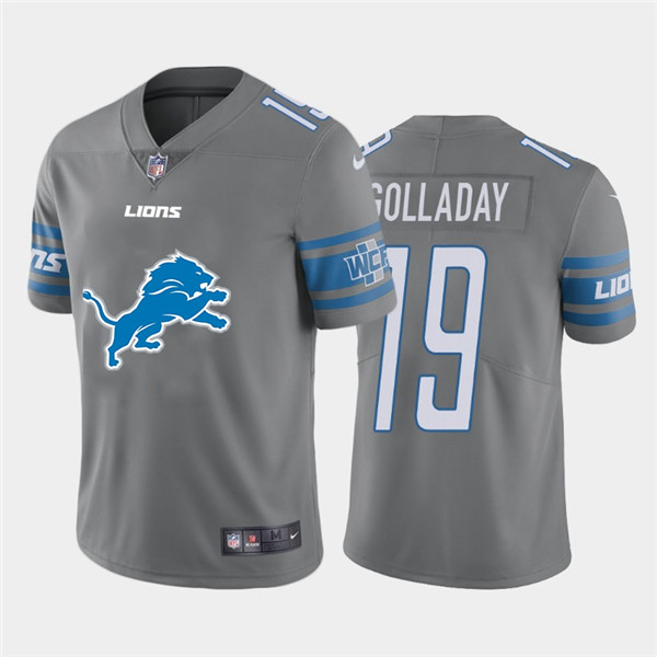 Detroit Lions #19 Kenny Golladay Grey Team Big Logo Limited Stitched Jersey