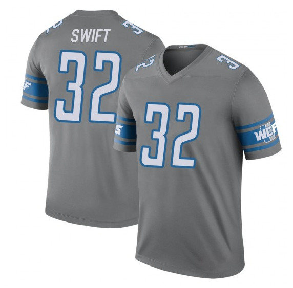 Detroit Lions #32 D'Andre Swift Gray Stitched Jersey