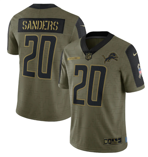 Detroit Lions #20 Barry Sanders 2021 Olive Salute To Service Limited Stitched Jersey