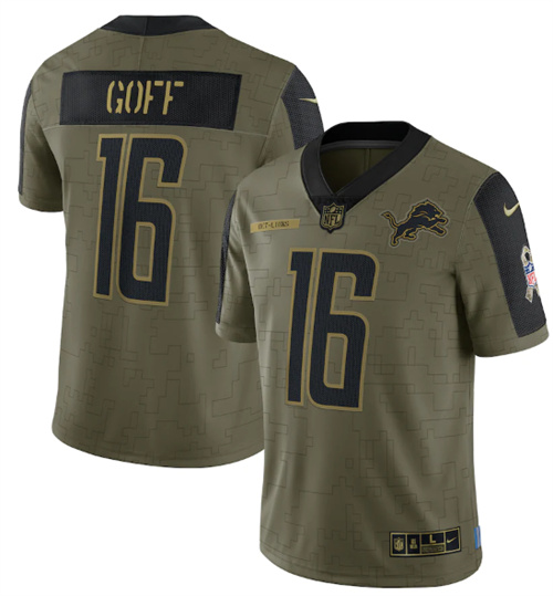 Detroit Lions #16 Jared Goff 2021 Olive Salute To Service Limited Stitched Jersey