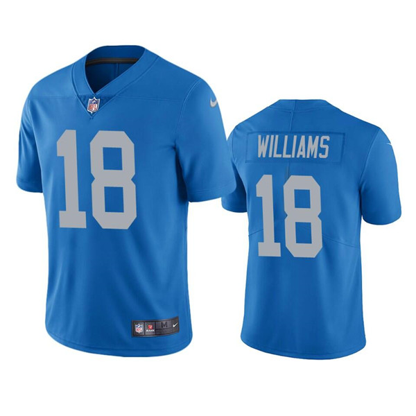 Detroit Lions #18 Jameson Williams Blue Vapor Untouchable Limited Stitched Jersey