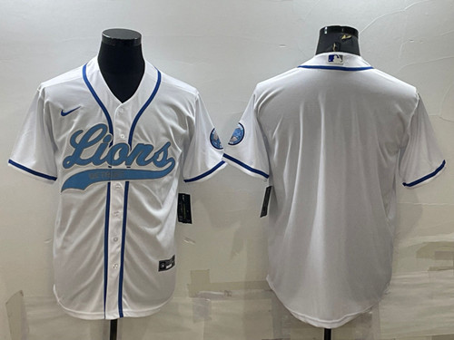 Detroit Lions Blank White With Patch Cool Base Stitched Baseball Jersey