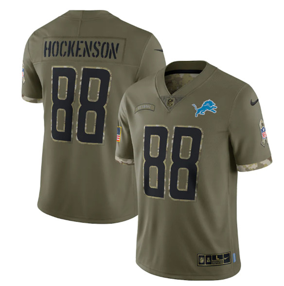 Detroit Lions #88 T. J. Hockenson 2022 Olive Salute To Service Limited Stitched Jersey