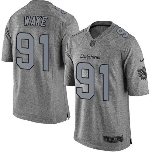 Dolphins #91 Cameron Wake Gray Stitched Limited Gridiron Gray Nike Jersey