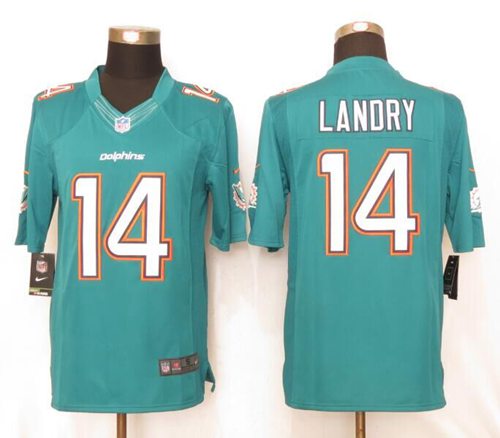 Dolphins #14 Jarvis Landry Aqua Green Team Color Stitched Limited Nike Jersey