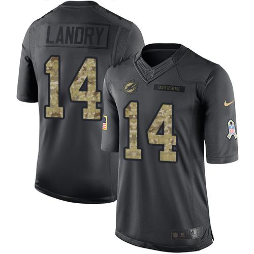 Dolphins #14 Jarvis Landry Black Stitched Limited 2016 Salute To Service Nike Jersey