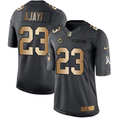 Dolphins #23 Jay Ajayi Black Stitched Limited Gold Salute To Service Nike Jersey
