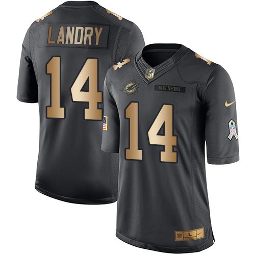 Dolphins #14 Jarvis Landry Black Stitched Limited Gold Salute To Service Nike Jersey