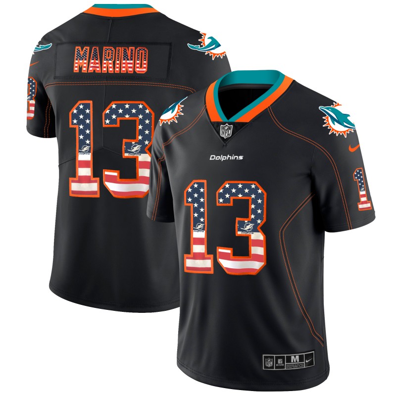 Dolphins #13 Dan Marino Black 2018 USA Flag Color Rush Limited Fashion Stitched Jersey