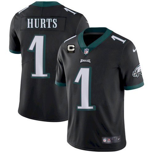 Eagles 2022 #1 Jalen Hurts Black With 2-Star C Patch Vapor Untouchable Limited Stitched Jersey