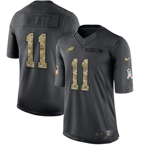 Eagles #11 Carson Wentz Black Stitched Limited 2016 Salute To Service Nike Jersey