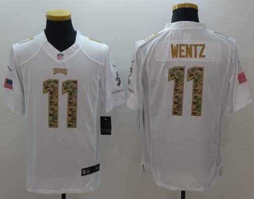 Eagles #11 Carson Wentz White Stitched Limited Salute To Service Nike Jersey