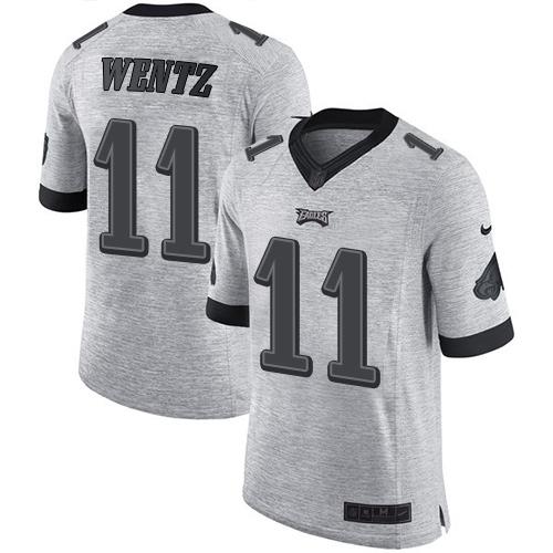 Eagles #11 Carson Wentz Gray Stitched Limited Gridiron Gray II Nike Jersey