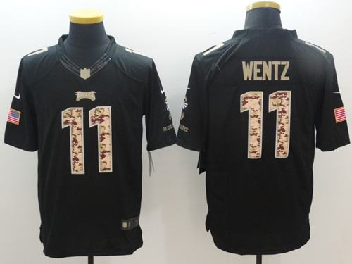 Eagles #11 Carson Wentz Black Stitched Limited Salute To Service Nike Jersey