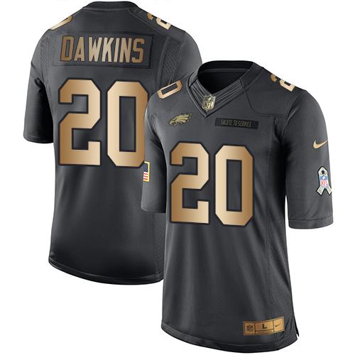 Eagles #20 Brian Dawkins Black Stitched Limited Gold Salute To Service Nike Jersey