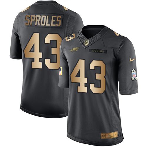Eagles #43 Darren Sproles Black Stitched Limited Gold Salute To Service Nike Jersey