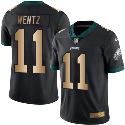 Eagles #11 Carson Wentz Black Stitched Limited Gold Rush Nike Jersey