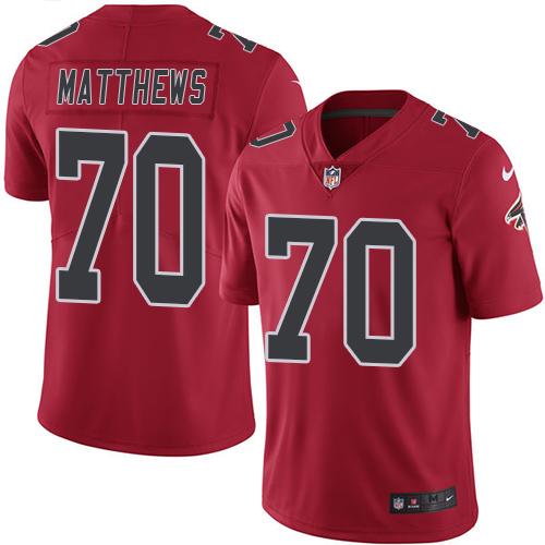 Falcons #70 Jake Matthews Red Stitched Limited Rush Nike Jersey