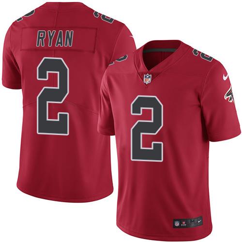 Falcons #2 Matt Ryan Red Stitched Limited Rush Nike Jersey