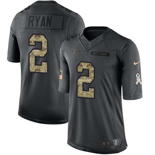 Falcons #2 Matt Ryan Black Stitched Limited 2016 Salute To Service Nike Jersey