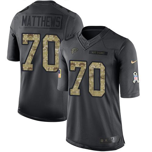 Falcons #70 Jake Matthews Black Stitched Limited 2016 Salute To Service Nike Jersey