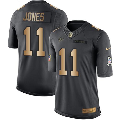 Falcons #11 Julio Jones Black Stitched Limited Gold Salute To Service Nike Jersey