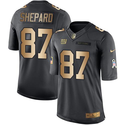 Giants #87 Sterling Shepard Black Stitched Limited Gold Salute To Service Nike Jersey