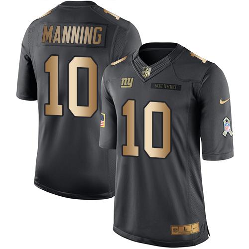 Giants #10 Eli Manning Black Stitched Limited Gold Salute To Service Nike Jersey