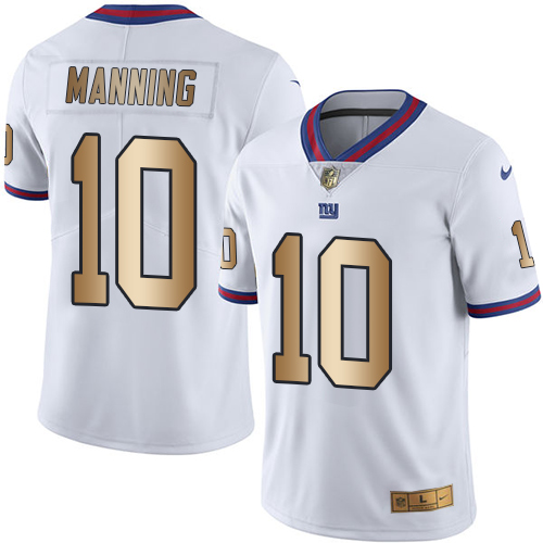 Giants #10 Eli Manning White Stitched Limited Gold Rush Nike Jersey