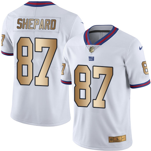 Giants #87 Sterling Shepard White Stitched Limited Gold Rush Nike Jersey