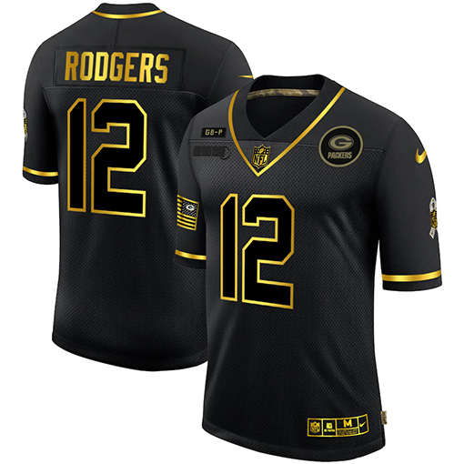 Green Bay Packers #12 Aaron Rodgers 2020 Black Gold Salute To Service Limited Stitched Jersey