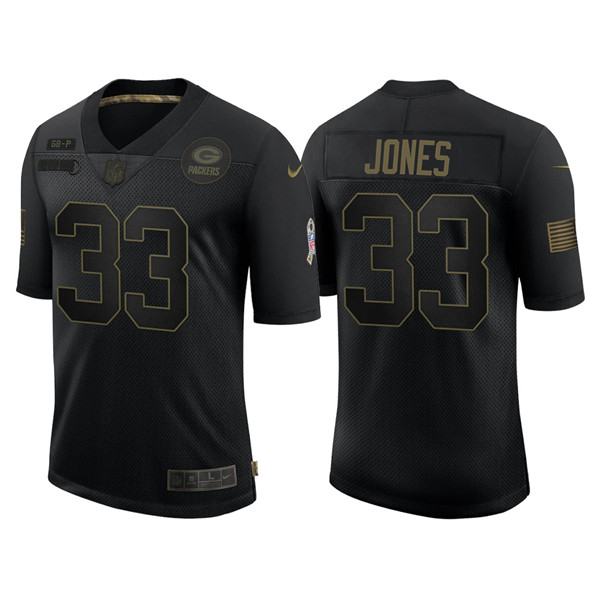 Green Bay Packers #33 Aaron Jones 2020 Black Salute To Service Limited Stitched Jersey