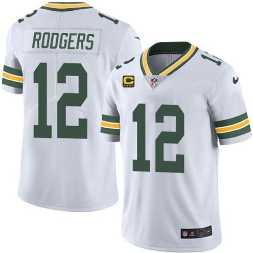 Green Bay Packers #12 Aaron Rodgers White With 4-Star C Patch Vapor Untouchable Stitched Limited Jersey