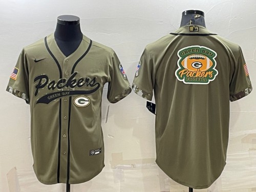 Green Bay Packers Olive Salute To Service Team Big Logo Cool Base Stitched Baseball Jersey