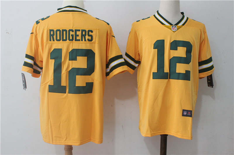 Green Bay Packers #12 Aaron Rodgers Yellow Stitched Limited Rush Nike Jersey