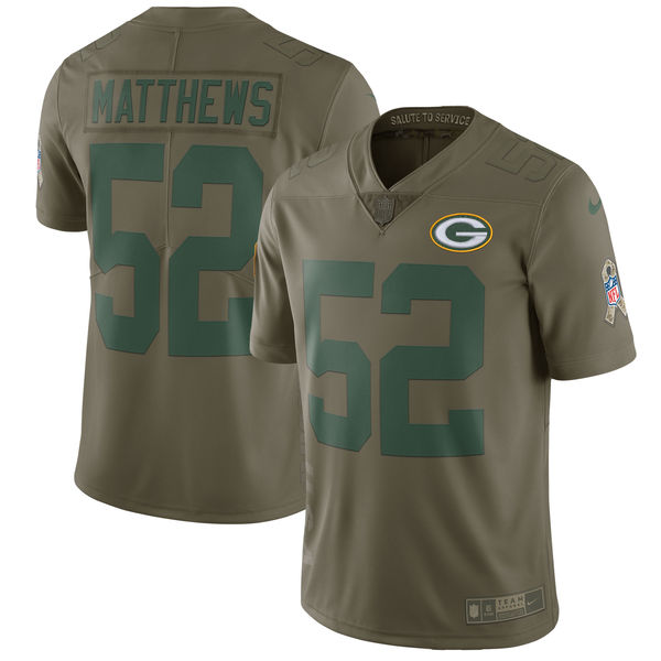Green Bay Packers #52 Clay Matthews Olive Salute To Service Limited Stitched Nike Jersey