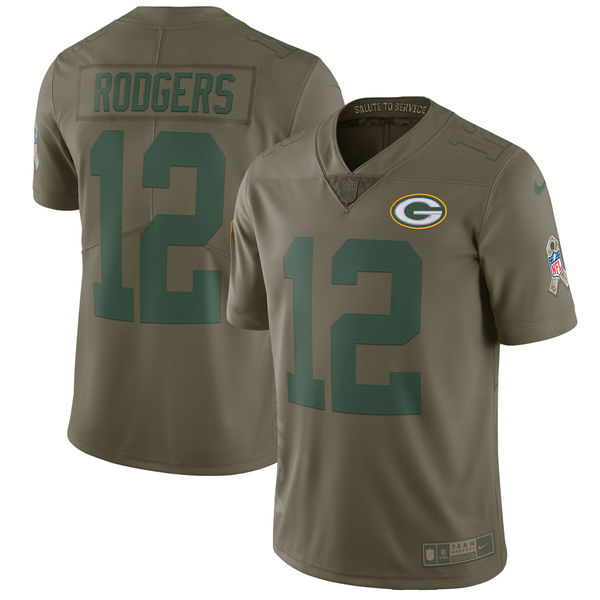 Green Bay Packers #12 Aaron Rodgers Olive Salute To Service Limited Stitched Nike Jersey