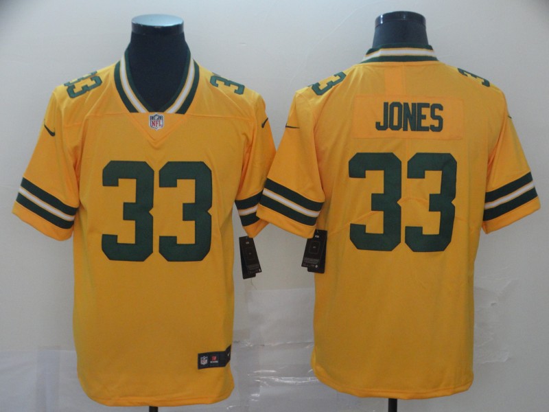 Green Bay Packers #33 Aaron Jones 2019 Gold Inverted Legend Stitched Jersey