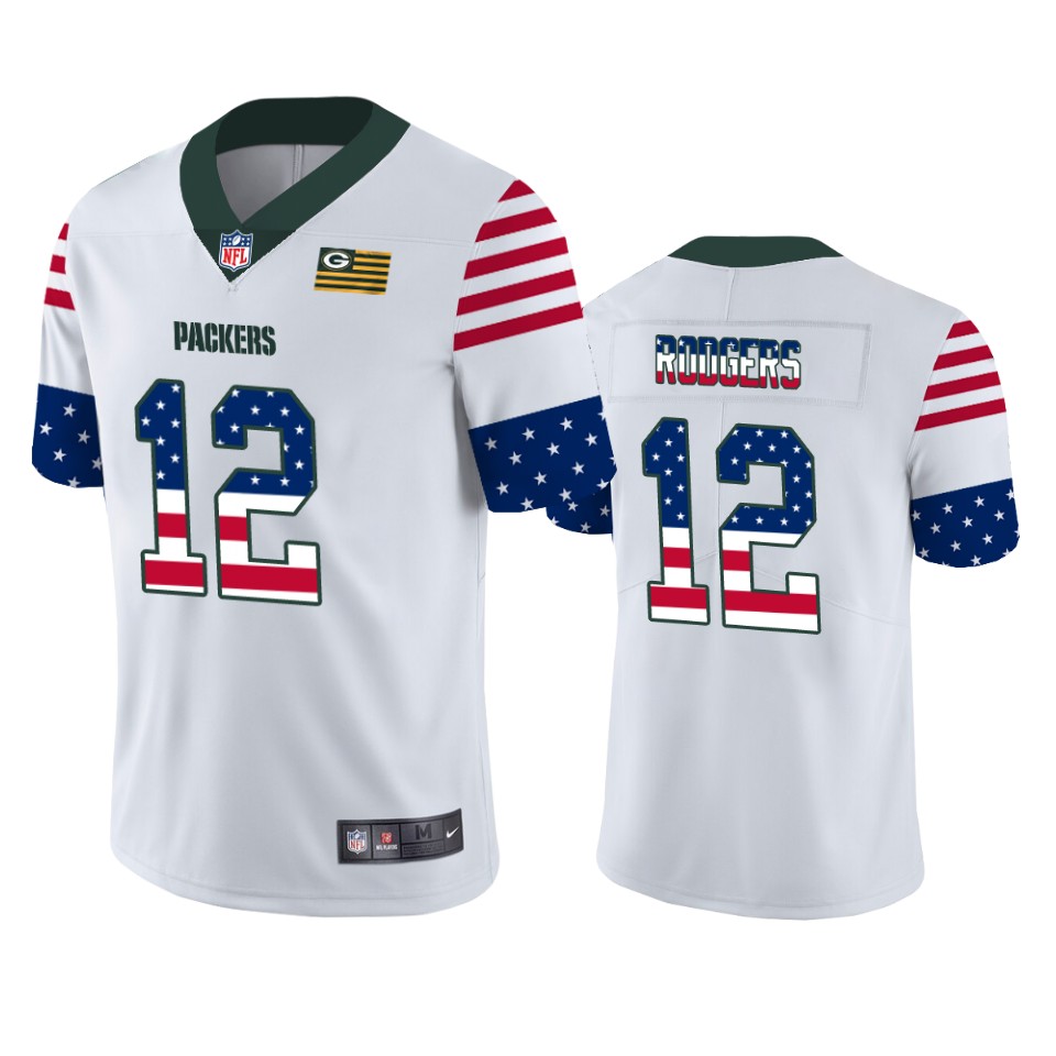 Green Bay Packers #12 Aaron Rodgers White 2019 USA Flag Fashion Limited Stitched Jersey