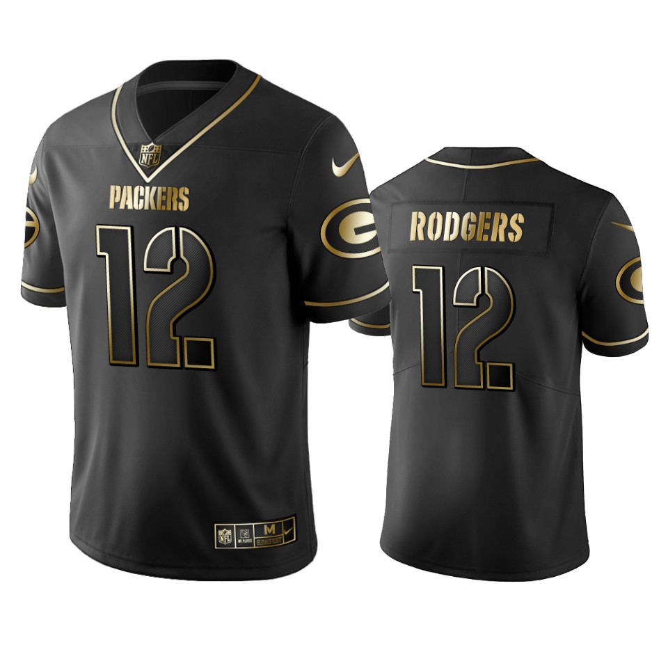 Green Bay Packers #12 Aaron Rodgers Black 2019 Golden Edition Limited Stitched Jersey
