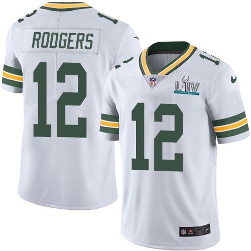 Green Bay Packers #12 Aaron Rodgers White Super Bowl LIV Vapor Untouchable Stitched Limited Jersey