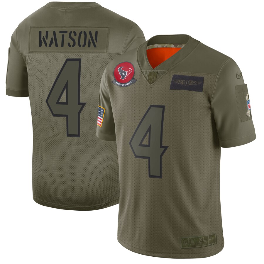 Houston Texans #4 Deshaun Watson 2019 Camo Salute To Service Stitched Jersey.