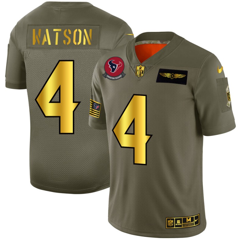 Houston Texans #4 Deshaun Watson Olive Gold 2019 Salute To Service Limited Stitched Jersey.