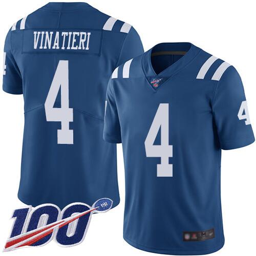 Indianapolis Colts #4 Adam Vinatieri Blue 2019 100th Season Vapor Untouchable Limited Stitched Jersey