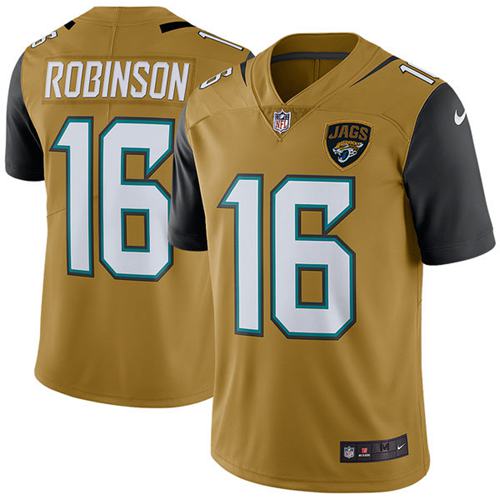 Jaguars #16 Denard Robinson Gold Stitched Limited Rush Nike Jersey